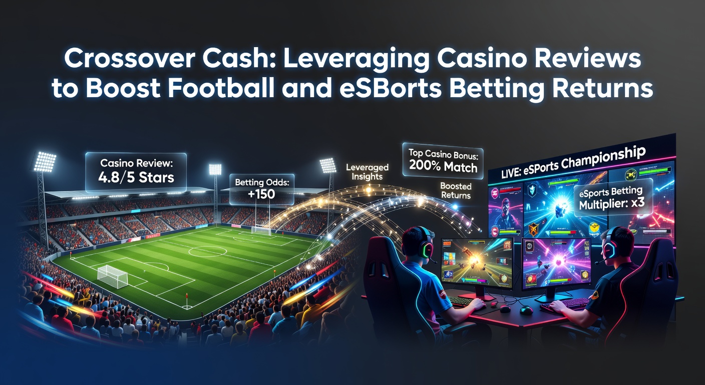Vibrant display of a casino interface merging with football match highlights and esports arena graphics, symbolizing crossover betting opportunities