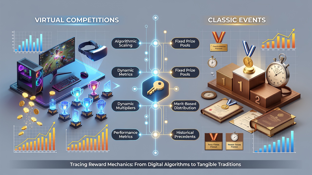 Chart displaying payout distribution timelines for virtual and classic competition formats