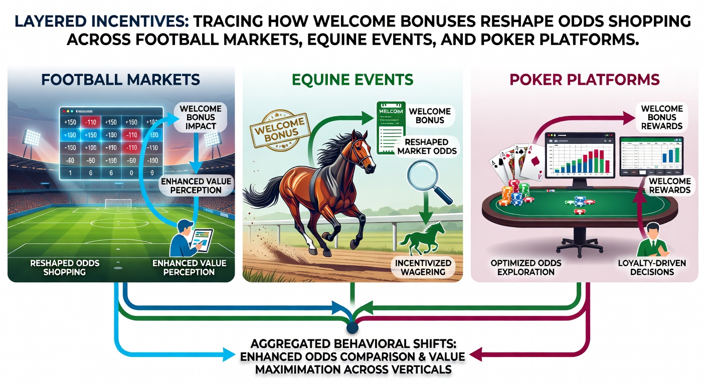 Bettors comparing welcome bonus offers across multiple sportsbooks and poker platforms on digital devices