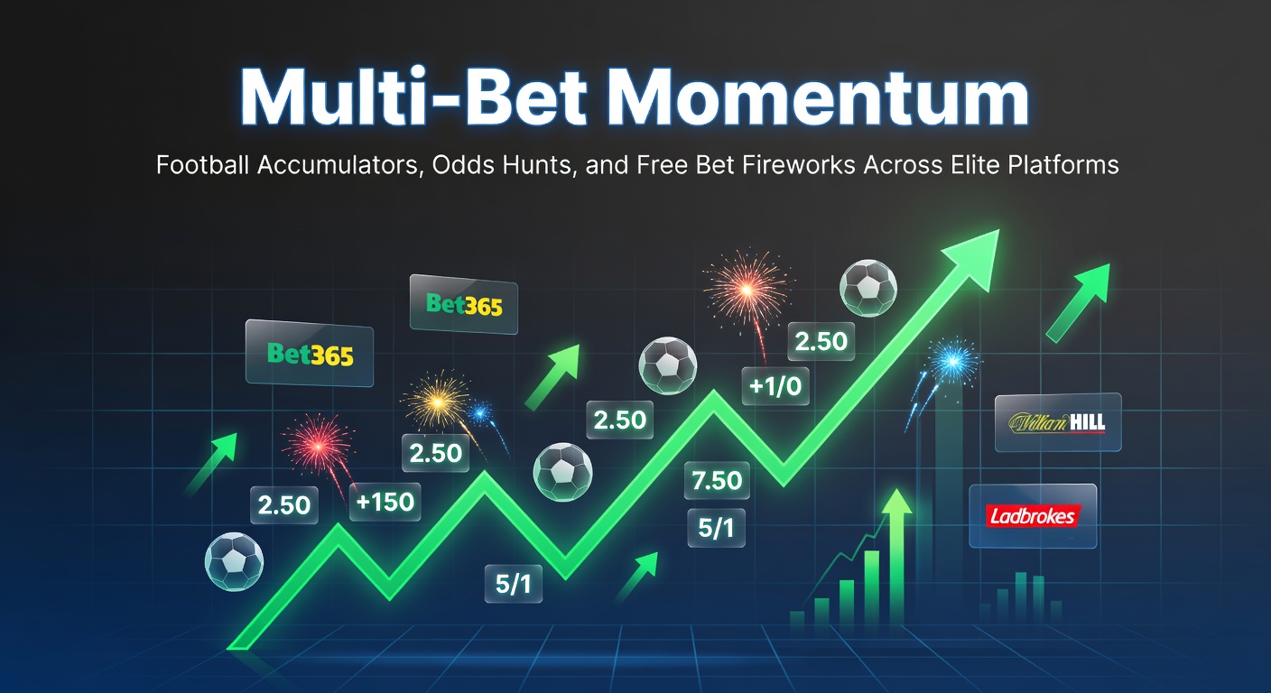 Vibrant digital display of a football accumulator bet slip showing multiple matches with boosted odds on a sleek betting platform interface