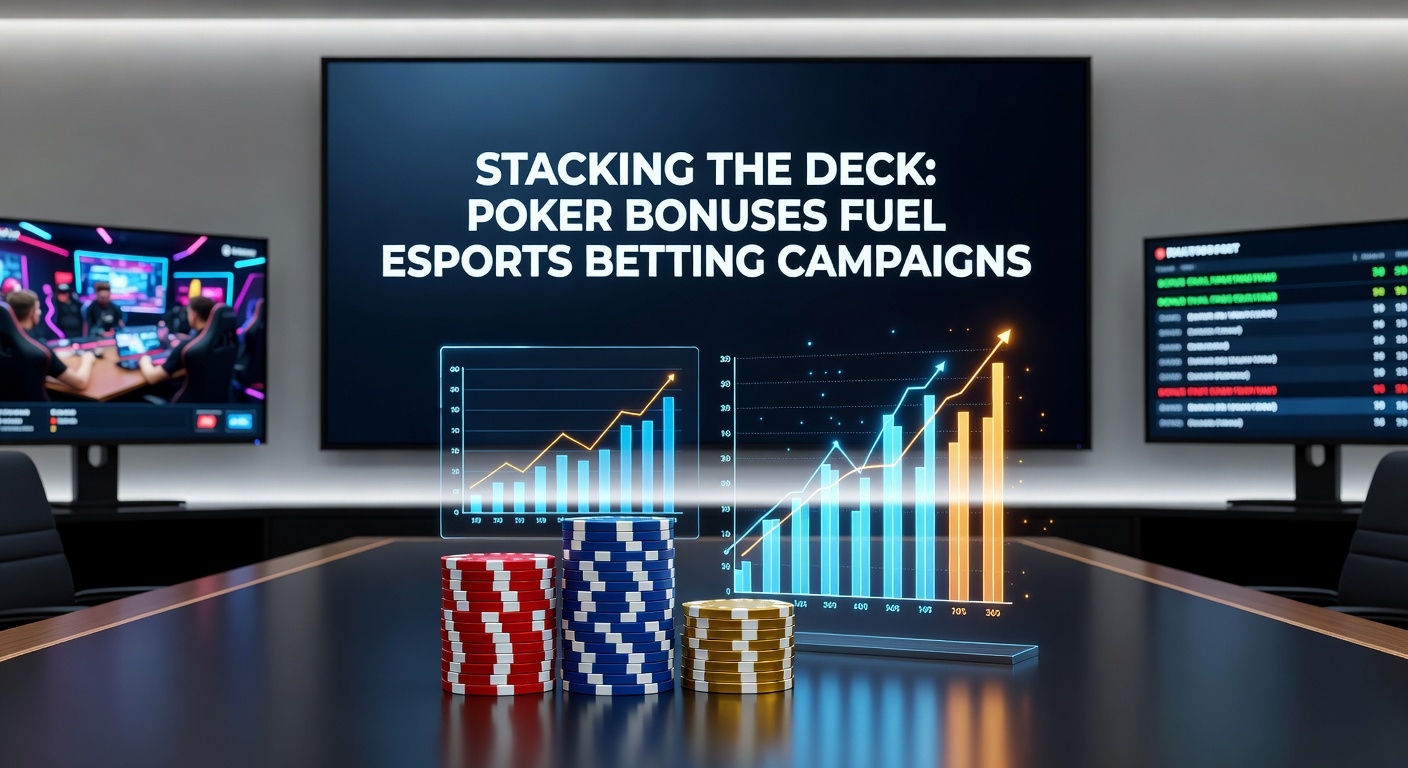 Dynamic scene of a poker table morphing into an esports arena with players betting on holographic game matches