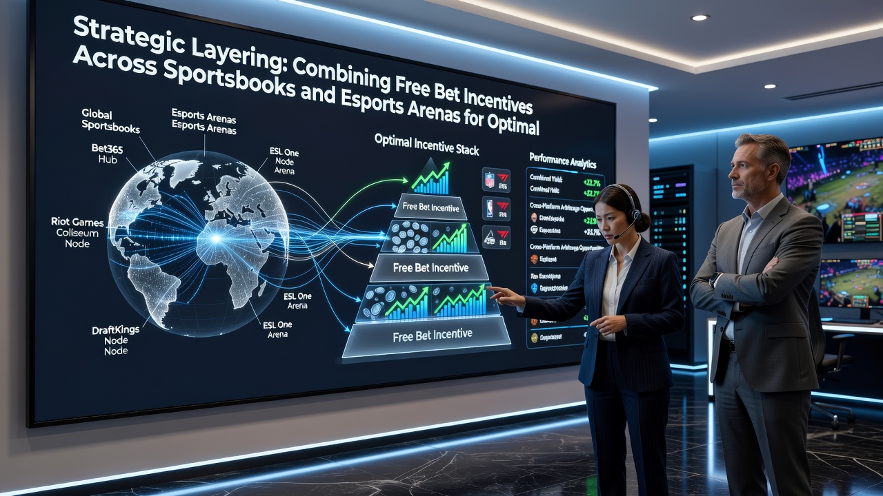 Esports arena with overlaid betting odds and promotional layering examples