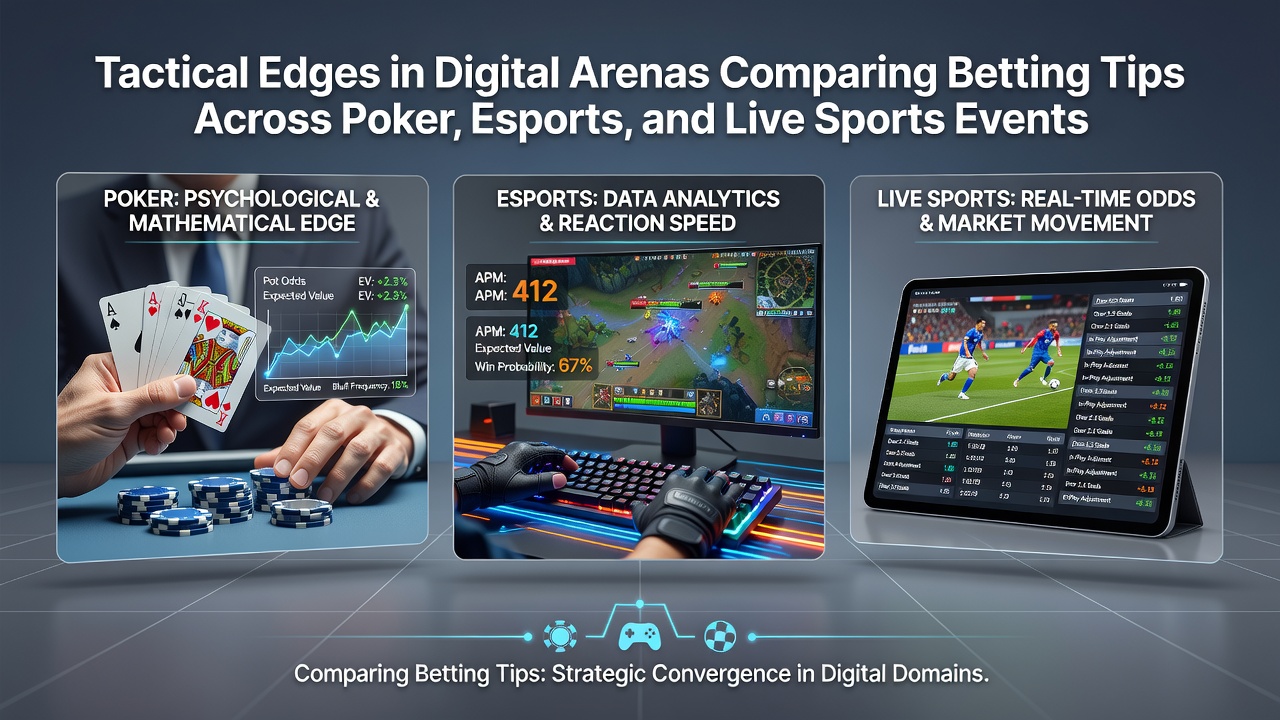 Comparison chart overlaying poker hand ranges, esports player statistics, and live sports performance data across multiple event types
